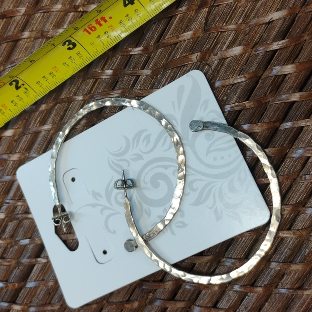 925 Hammered Hoops - Picture 2 of 3
